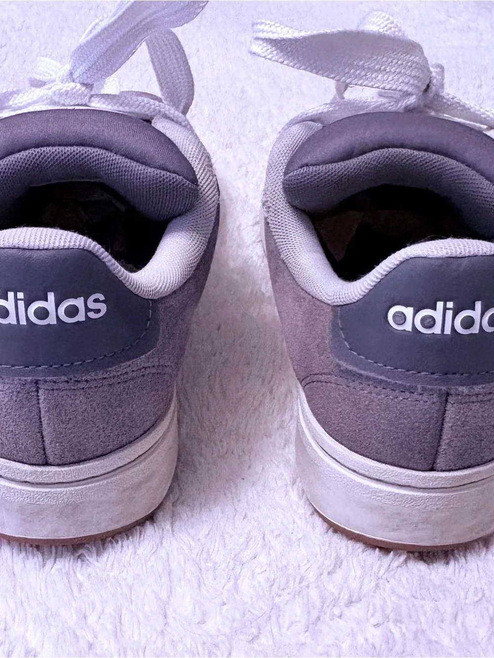 Size 7.5 Men/ 9 Wen Adidas grey suede and white Grand Court Alpha.